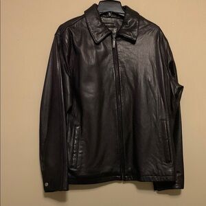 Brandini Men's Lamb Leather Bomber Full Zip Lined Black Jacket Size Large
